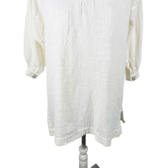 Natalie Martin Ivory Crinkle Split Neck Peasant Top Lagenlook Tunic Boho Size M - Picture 8 of 12